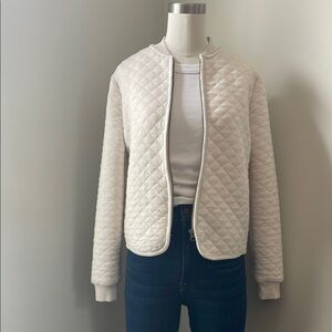 Marine Layer Cream Quilted Bomber Jacket